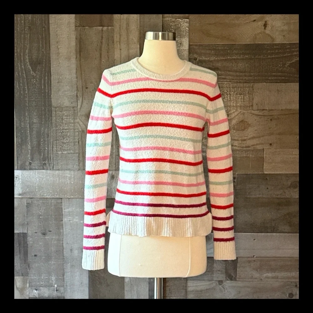 J.Crew Crewcuts rainbow stripes crewneck sweater girls XLarge wool blend winter